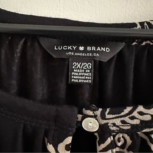 Lucky Brand Boho Tunic Blouse 3/4 Sleeve Keyhole Neck Black/Tan Women’s 2X - Picture 3 of 7